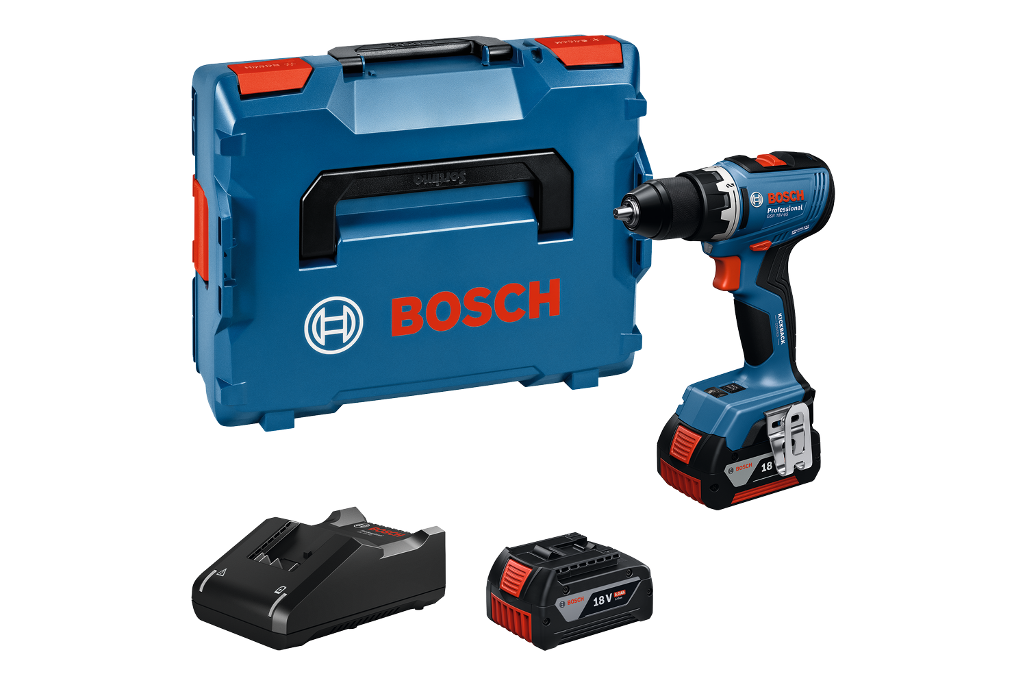 Bosch Pro Heavy Duty GSR 18V-65 bore-/skruemaskine 18V inkl. 2 x 5 Ah batterier og lader ​​​L-Boxx
