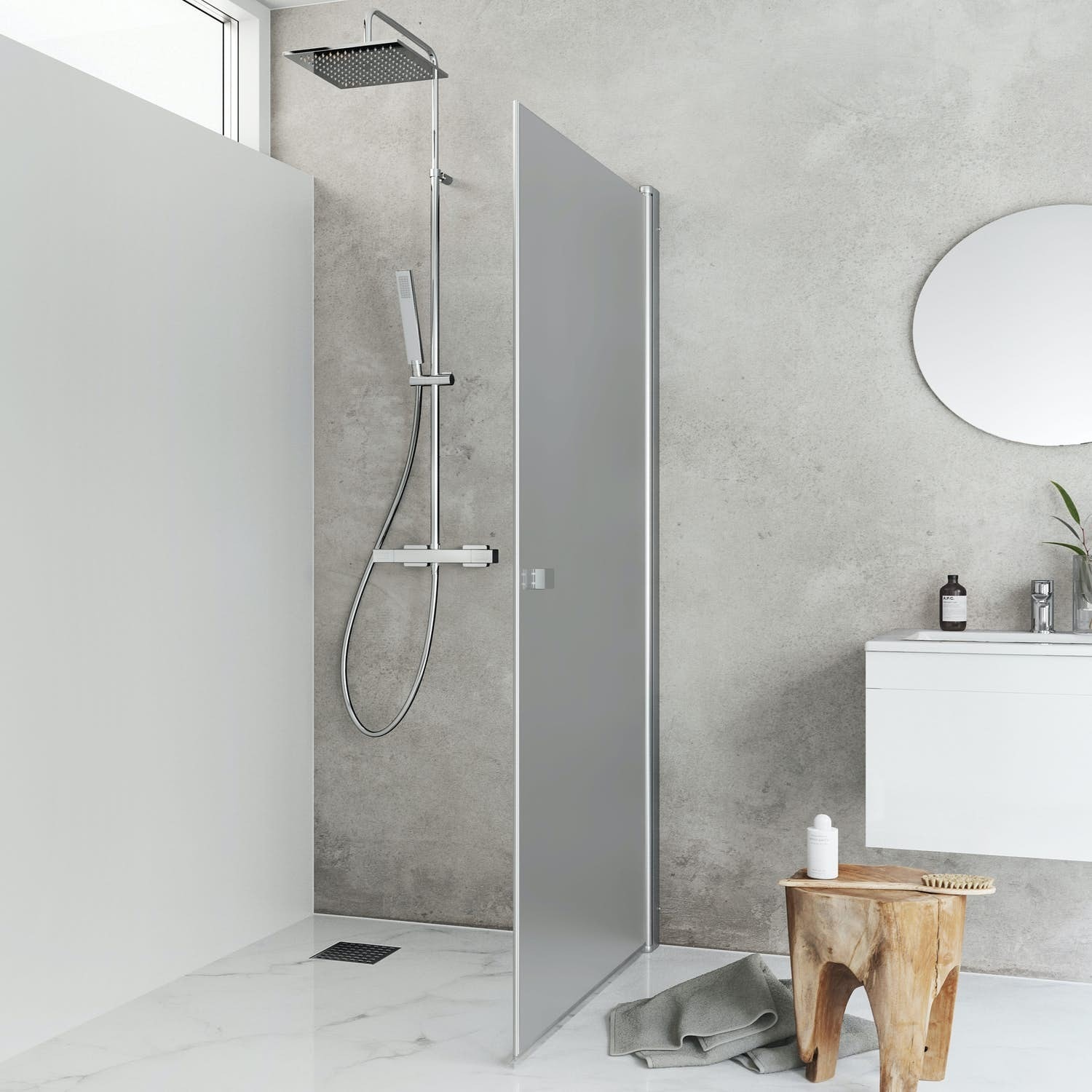 Hafa Igloo Pro brusedør lige i mat glas/alu 90 x 200 cm