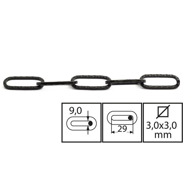 Habo kæde Sort 3x3 mm. Rulle med 20 m.