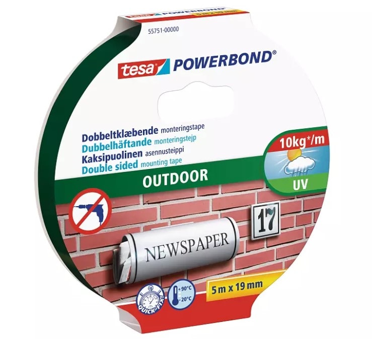 Tesa Powerbond dobbeltklæbende monteringstape Outdoor 19 mm x 5 meter