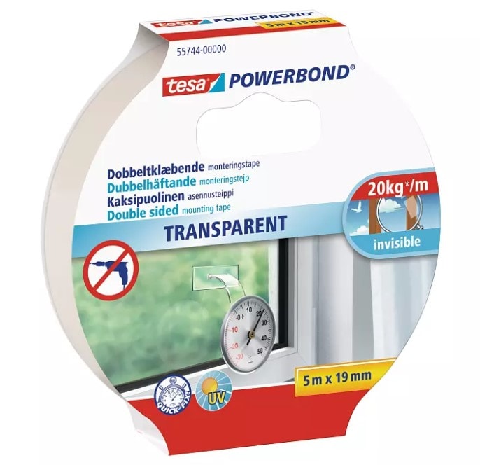 Tesa Powerbond dobbeltklæbende monteringstape Transparent 19 mm x 5 meter