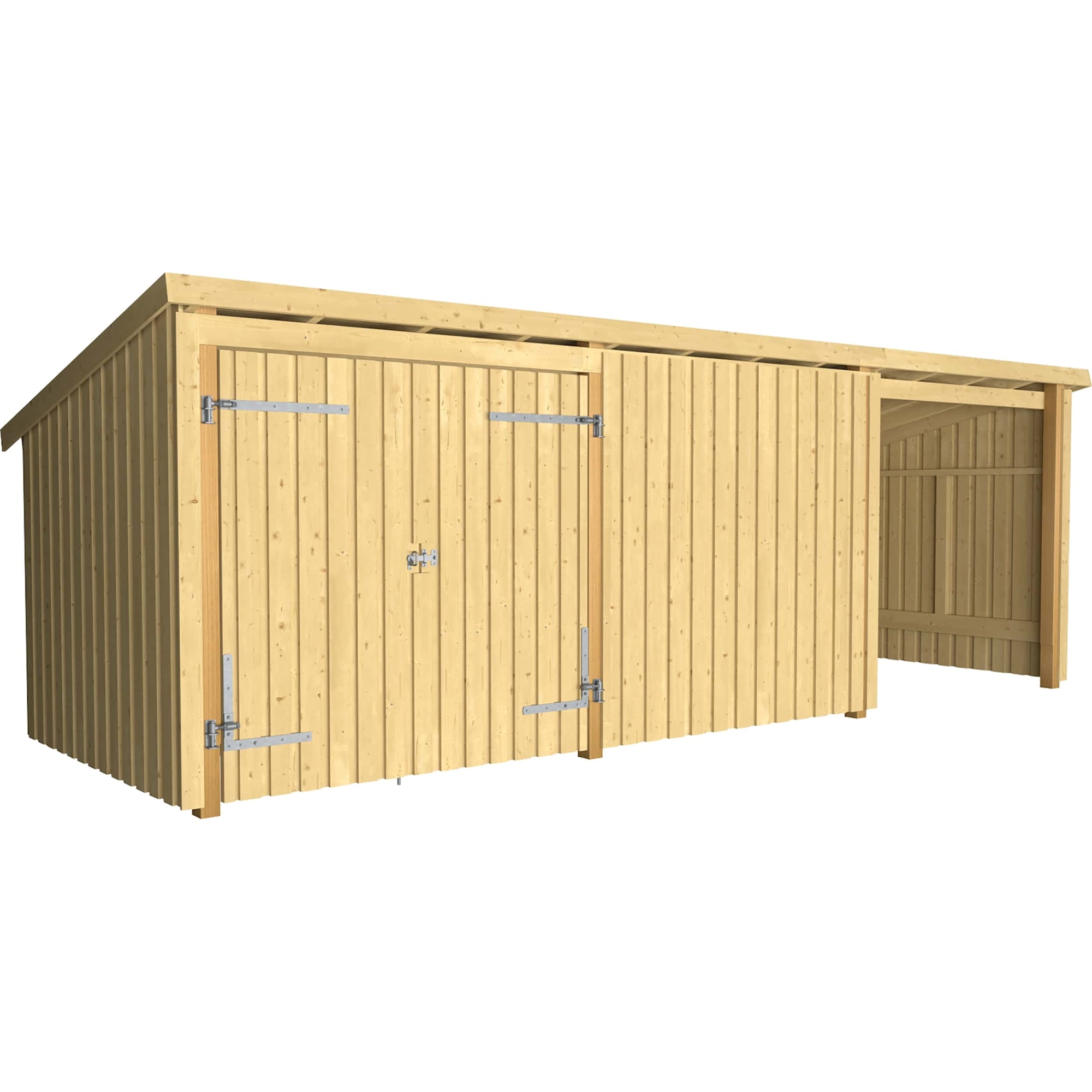 Plus Nordic Multi havehus ubehandlet 3 moduler åben/lukket front med dobbeltdør og væg inkl. tagpap/alulister 14 m2