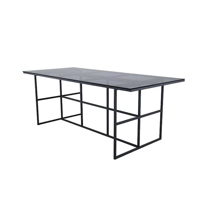 Venture Design Leif spisebord i røgfarvet glas og sort 90 x 200 cm