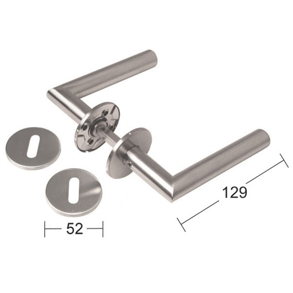 Habo dørgreb L-form med skarpt hjørne 16 mm i børstet rustfri inkl nøgleskilt