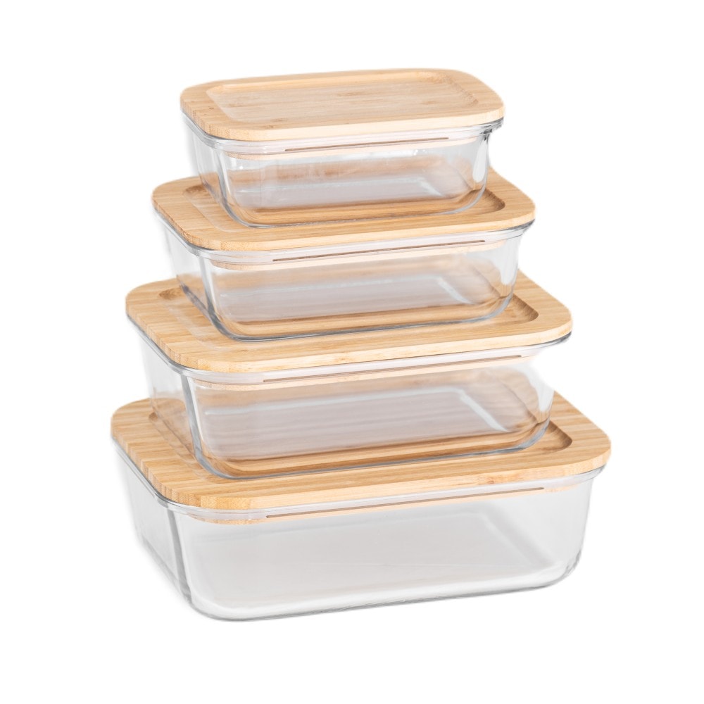 Maku opbevaringsboks med låg glas/bambus 0,37L