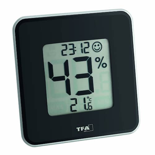 TFA Style digitalt termo-/hygrometer sort med ur