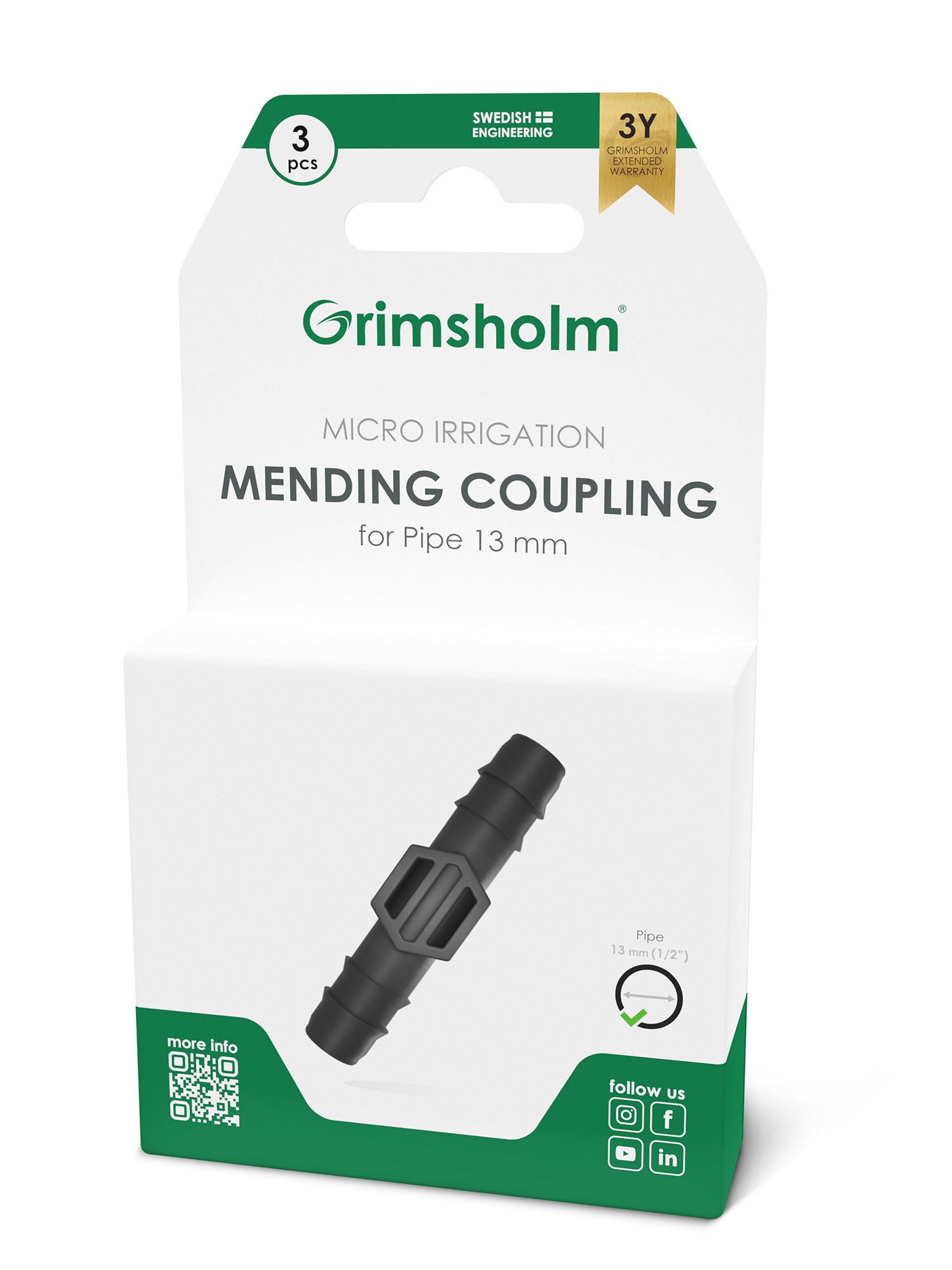 Grimsholm Mending Coupling 13 mm (1/2"), 3 pcs