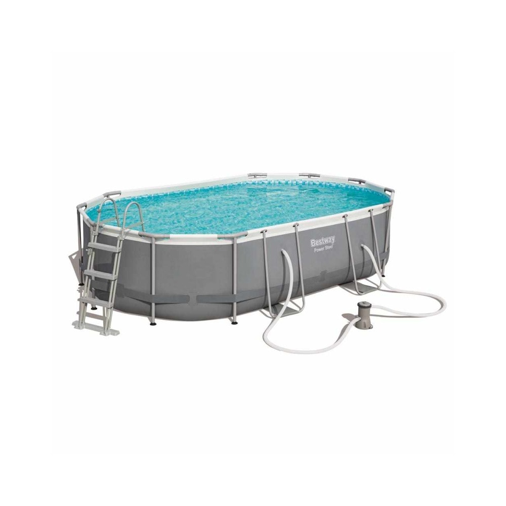 Bestway Power Steel pool i grå oval 488 x 305 x 107 cm 10.949 liter
