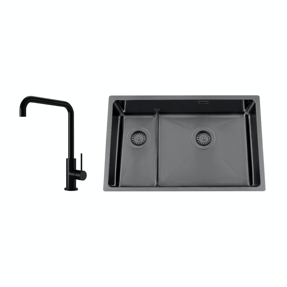 Nordic Tech Titan 73 KHX Nickel køkkenvask sort med PS Mood Shadow armatur