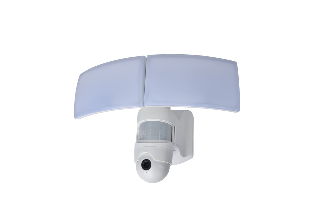 Lutec Libra LED væglampe i hvid/klar med sikkerhedskamera og sensor 36W IP44