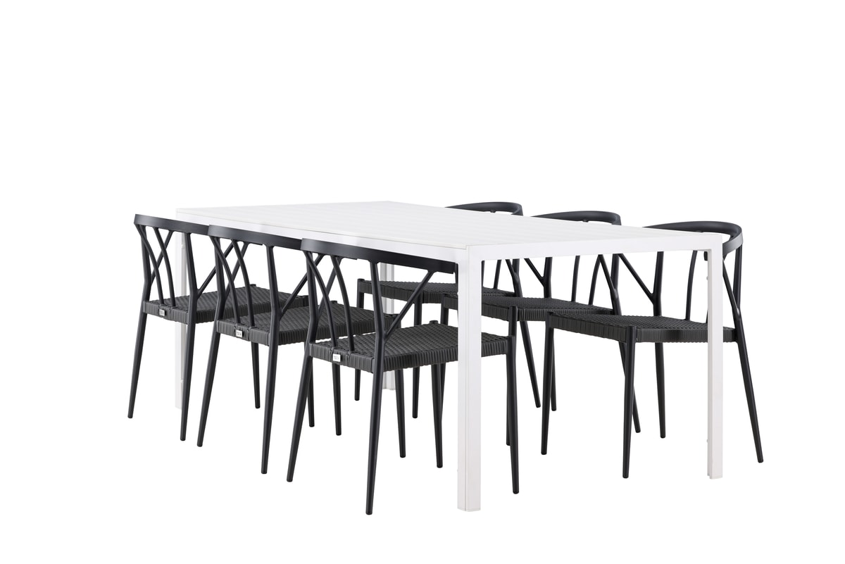 Venture Design Break & Stina møbelsæt med bord i hvid og 6 stole i sort