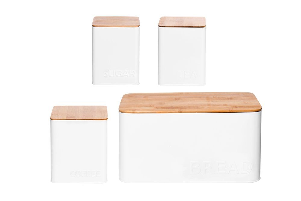 4Living metalkasser i hvid med trælåg 4 stk.