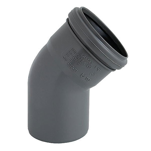 Bøjning grå PP 45 gr. Ø 32 mm