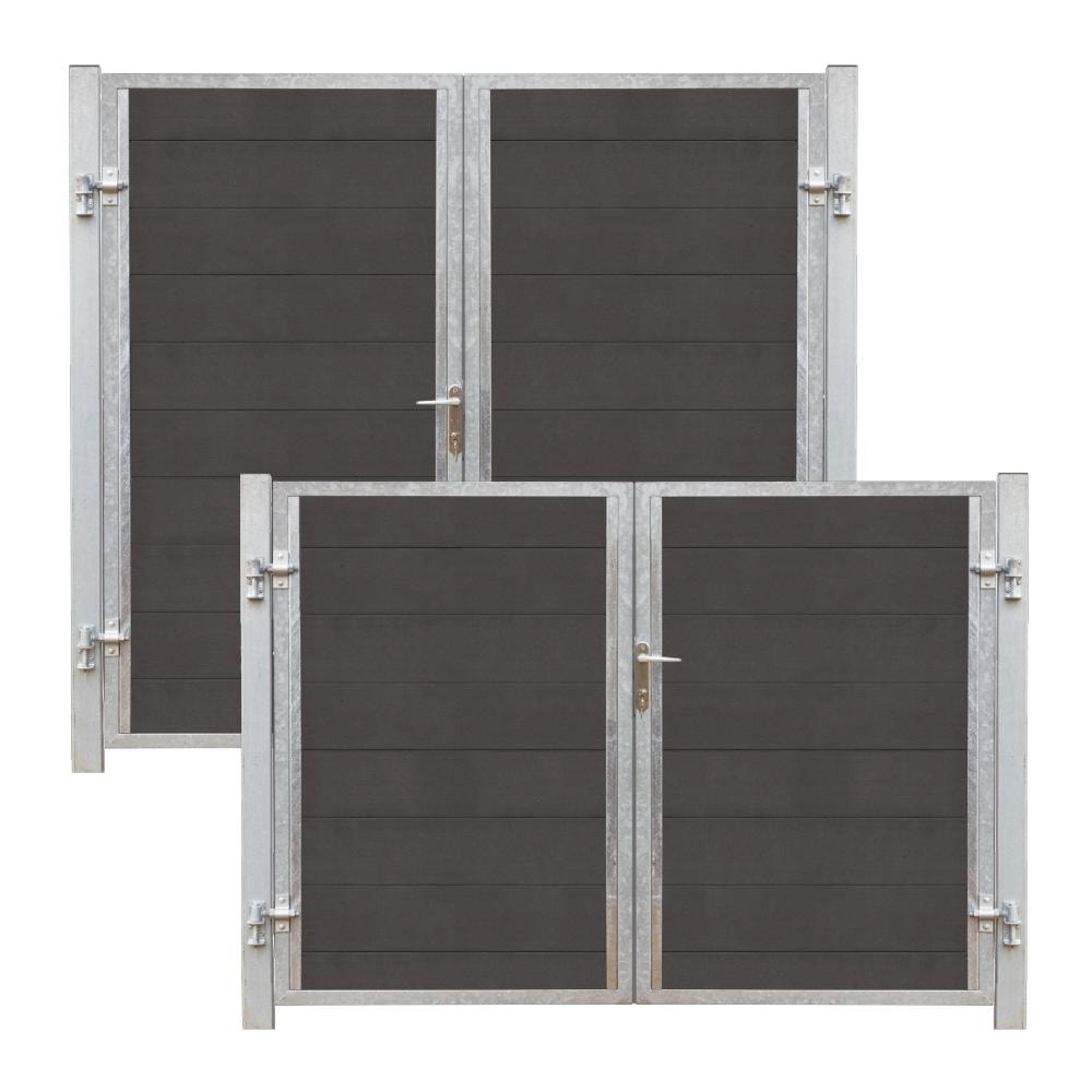 Plus Futura dobbeltlåge skifergrå komposit inkl. galvaniserede stolper