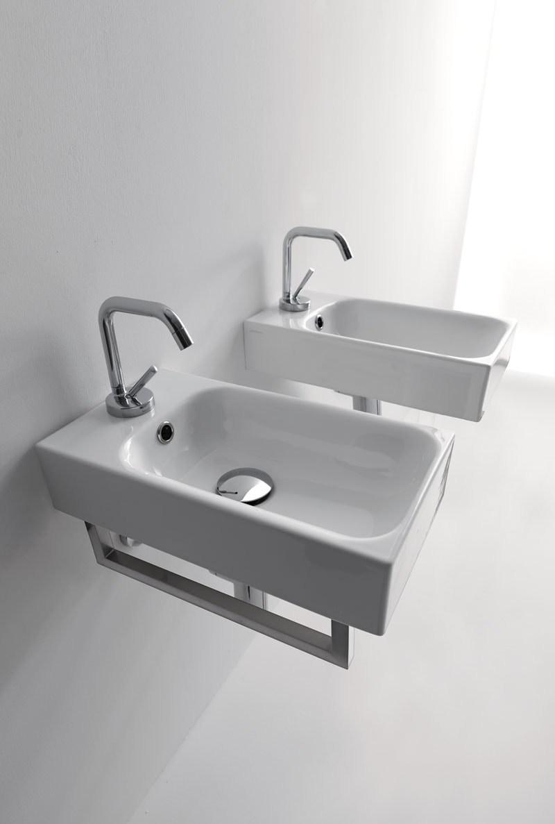 Lavabo Cento porcelænsvask i hvid med hanehul, til væg / bord