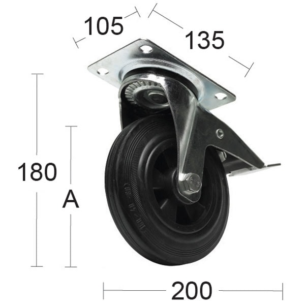 Habo Møbelhjul m/bremse Drejelig Ø:160 mm