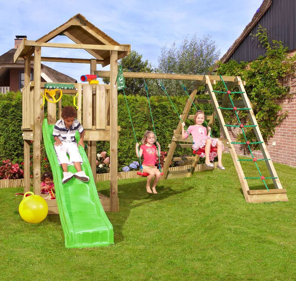 Jungle Gym House legetårn med 2-Climb Modul 220 og rutsjebane