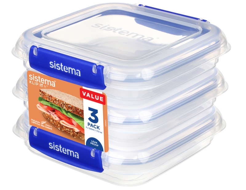 Sistema Klip It Plus Square opbevaringsbokse 520 ml 3 stk.