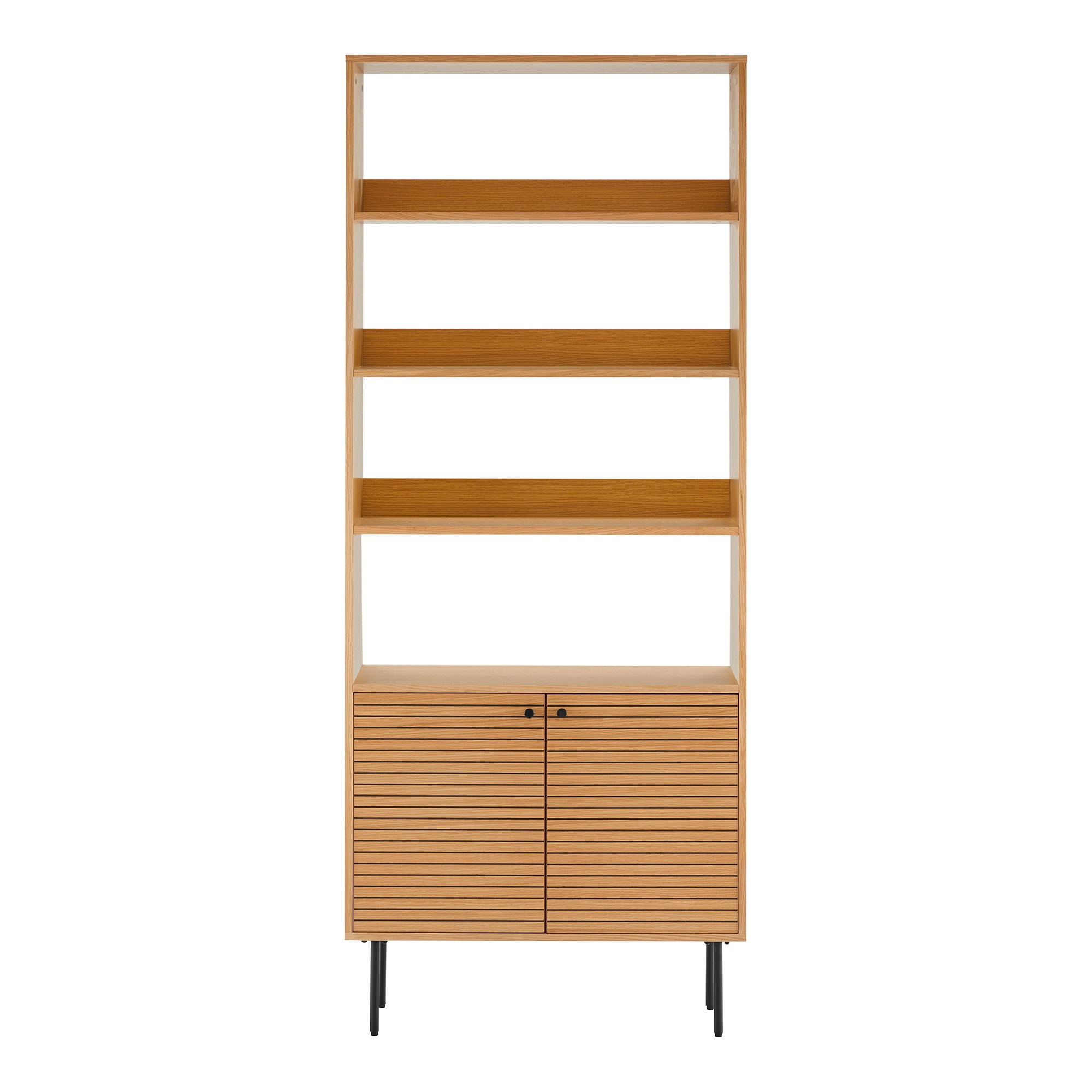 House Nordic Kyoto reol i natur egefinér/sorte metalben 2 låger 4 hylder 80 x 30 x 200 cm