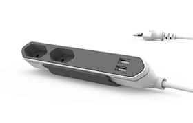 PowerCube PowerBar stikdåse grå 2 x USB 2 udtag 1,5 m
