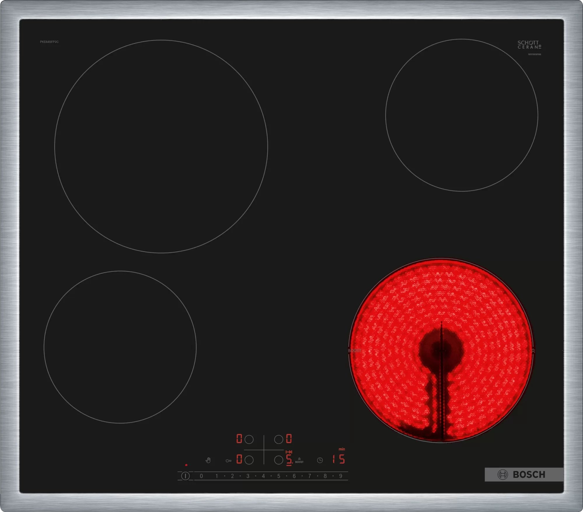 Bosch Serie 6 glaskeramisk kogeplade med ramme rustfri 60 cm PKE645FP2E