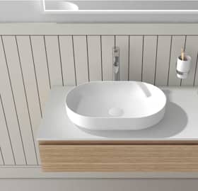 Bathlife Sizu fritstående håndvask hvid Solid surface med bundventil 580 x 380 mm