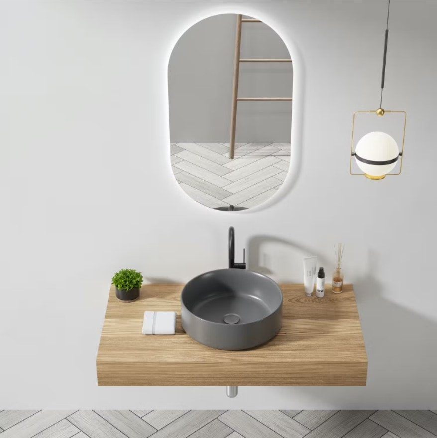 Bathlife Grund fritstående håndvask porcelæn med bundventil Ø405 mm