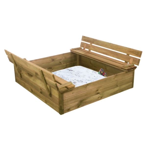 Nordic Play sandkasse med bænk og låg 120 x 120 cm