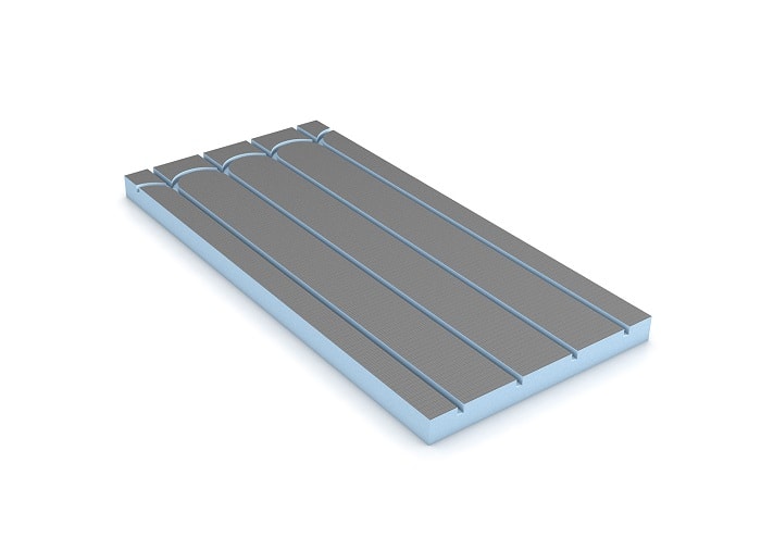 Wedi byggeplade med spor til gulvvarme 600 x 1240 mm. Tykkelse: 50 mm