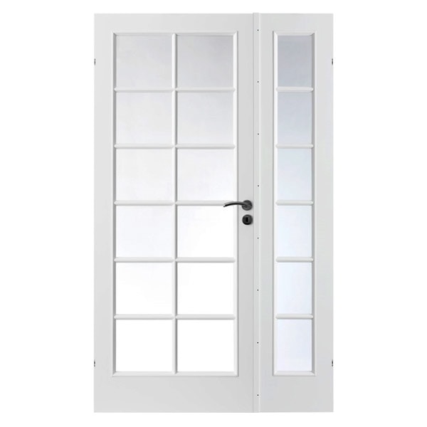 Swedoor Easy SP12+SP6 hvid db.dør m. 4 mm. hærdet glas 62,5+39,8x194 cm (11x20)