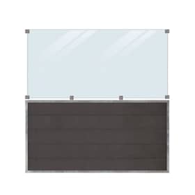 Plus Futura hegn i skifergrå komposit med klart glas 180 x 180 cm
