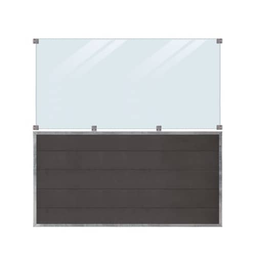 Plus Futura hegn i skifergrå komposit med klart glas 180 x 180 cm