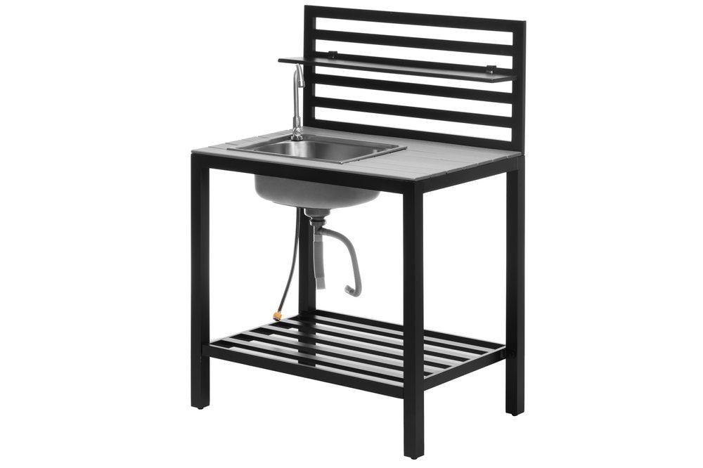 4Living udekøkken bord i sort med vask og vandhane 90 x 60 x 127 cm