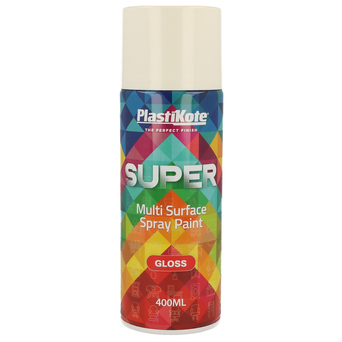 Plasti-kote super i farven blank hvid ral 9010BSpraydåse med 400 ml.
