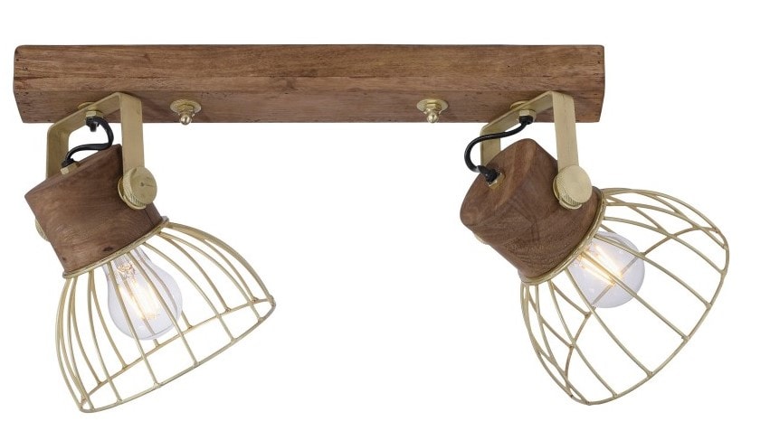 LeuchtenDirekt Alami spotskinne mat messing/træ L640 mm H310 mm 2xE27