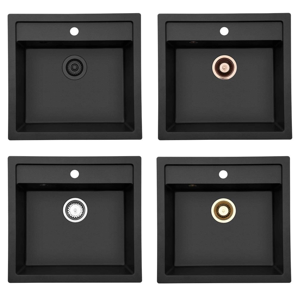 Lavabo Jupiter 60 køkkenvask sort med strainer og hanehul 556x526x206 mm