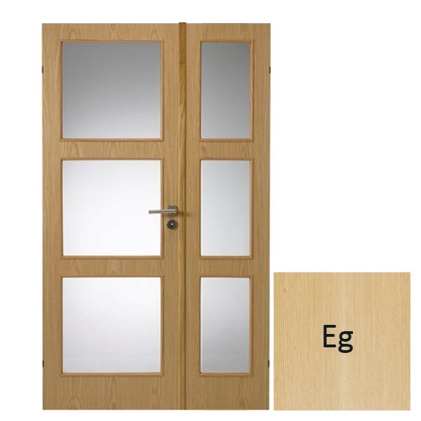 Swedoor Easy Nature GW3+GW3 40 mm natur eg dør m. glas 82,5+39,8x200 cm (13x20,5)