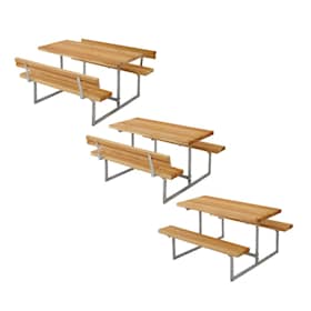 Plus børne bord- bænkesæt ubeh. lærk. H. 57 cm Planker 22x95 mm x 110x110 cm