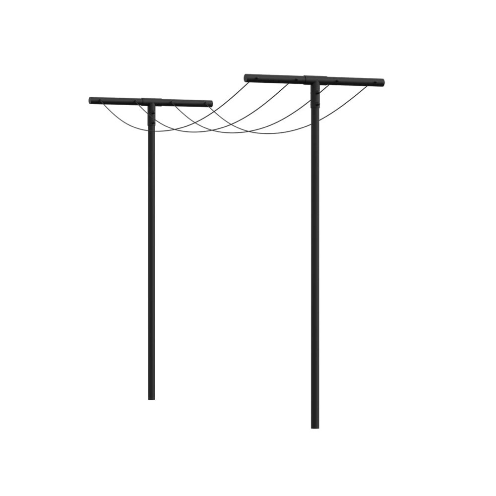 Plus tørrestativ pulverlakeret sort stål med snor og beslag 80 x 450 cm