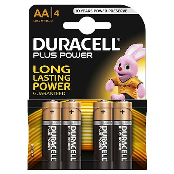 Duracell plus power batterier AA / LR6.Pakke med 4 stk.