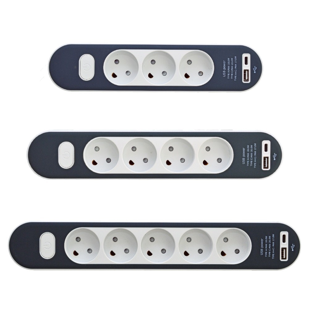 Stikdåse med USB A+C 1,4m ledning