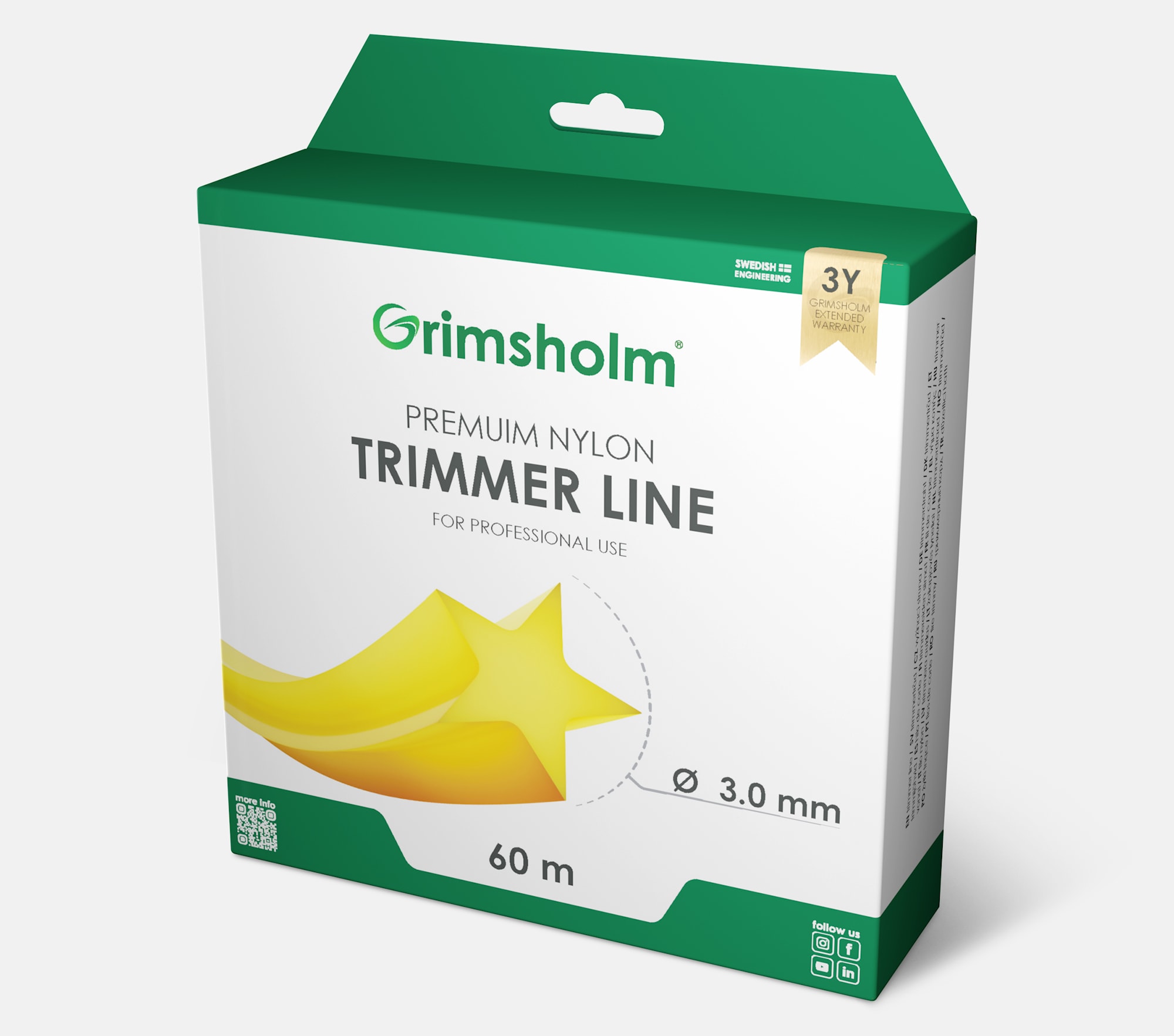 Grimsholm trimmertråd stjerneformet gul 3,0 mm 60 m