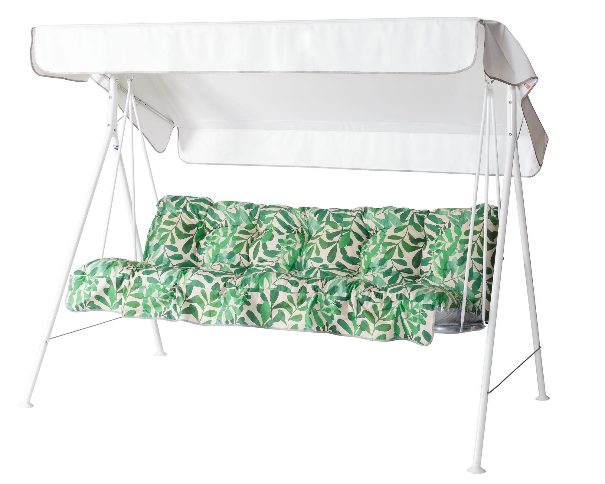 Varax Riviera 3-S hængesofa i hvid inkl. hvid baldakin og grønmønstret hynde