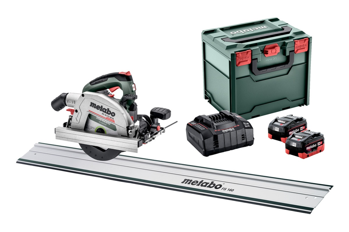 Metabo rundsav KS 18 LTX 66 BL Set med styreskinne og 2x8Ah batterier og lader