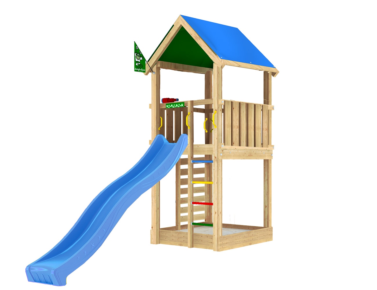 Jungle Gym Lodge 2.1 legetårn komplet inkl. blå rutschebane