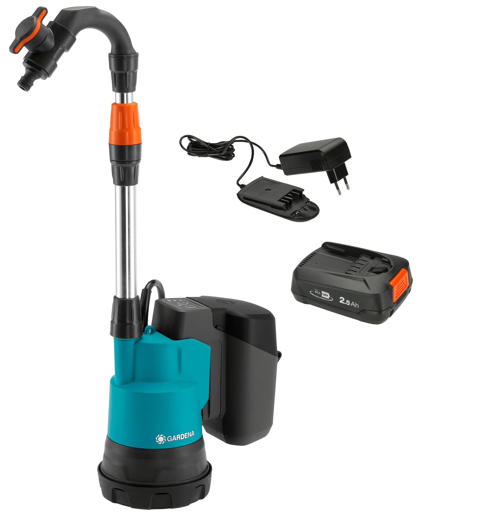 Gardena 2000/2 regnvandstøndepumpe 18V inkl. P4A batteri og lader