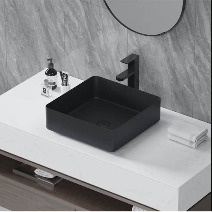 Bathlife Skatt fritstående håndvask i stål med bundventil 406 x 406 mm