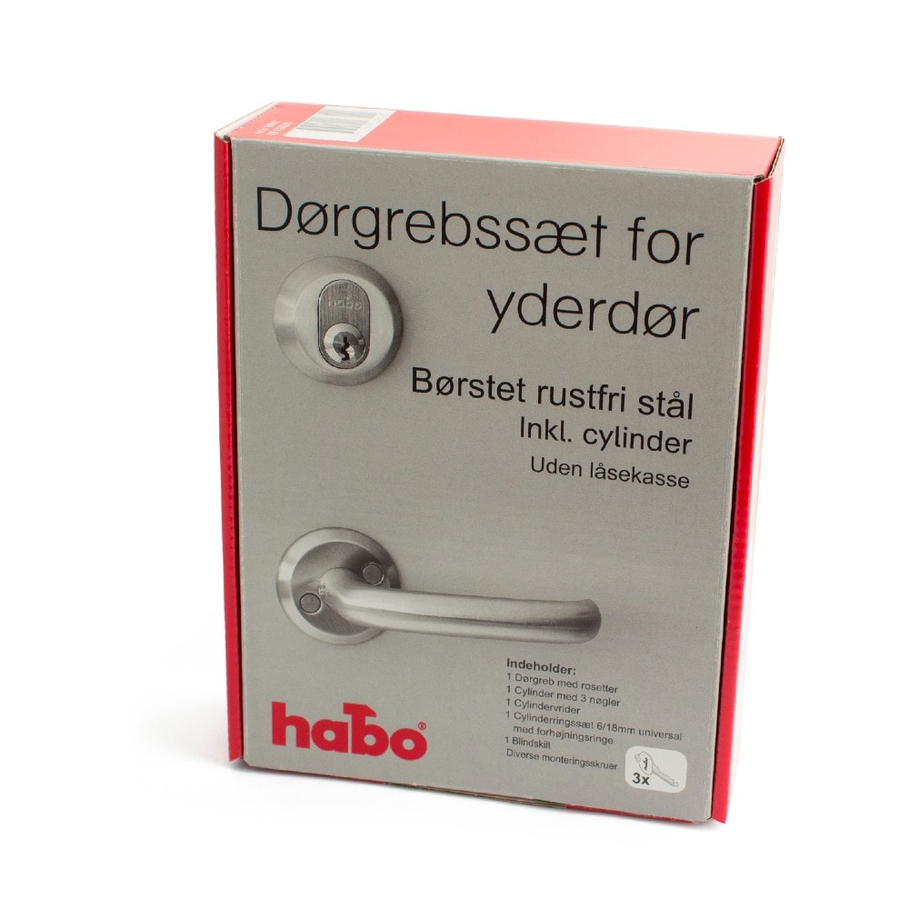 Habo dørgrebssæt udvendig med cylinder, cylindervrider, cylinderring rustfri