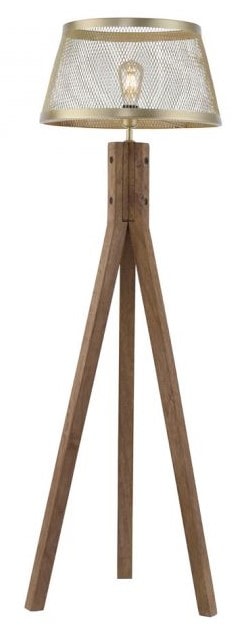 LeuchtenDirekt Frederik gulvlampe mat messing/mørkt træ H1450 mm Ø460mm E27