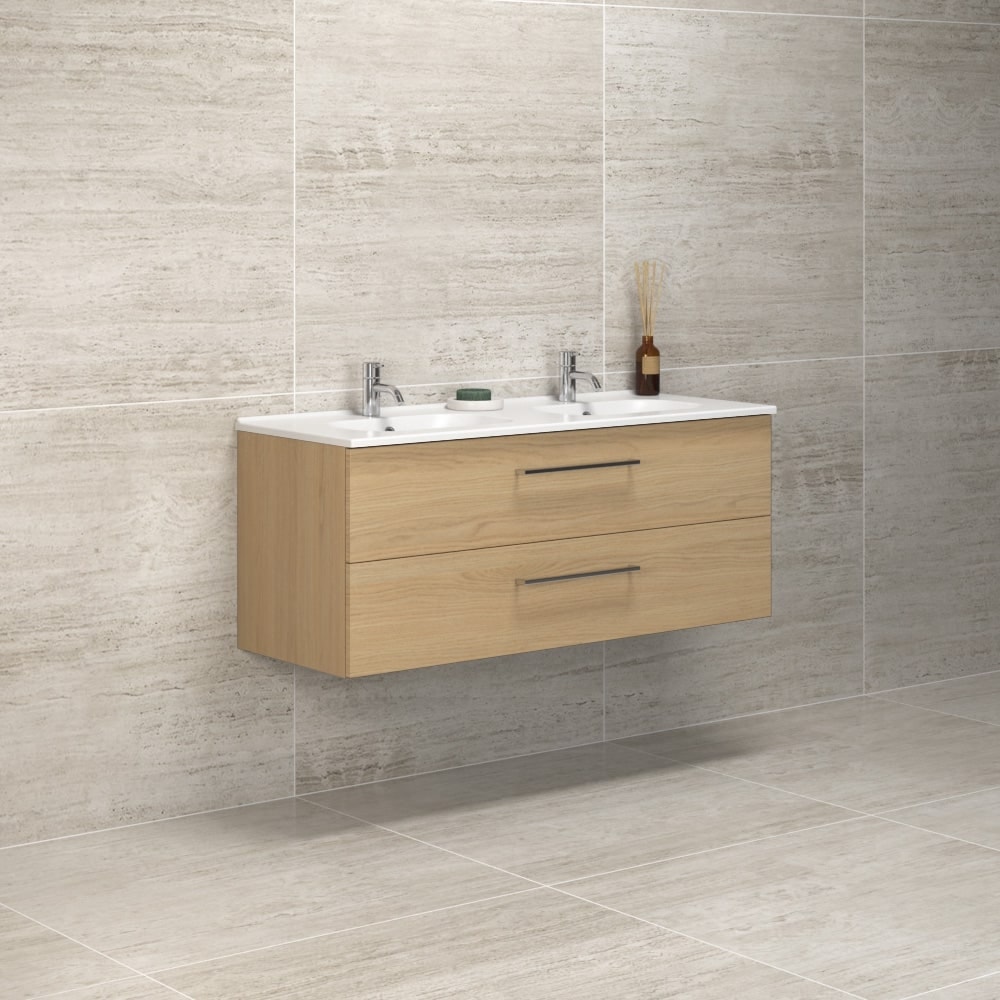 Scanbad Delta vaskeskab 120 cm sort eg Karat db.vask 2 skuffer med greb